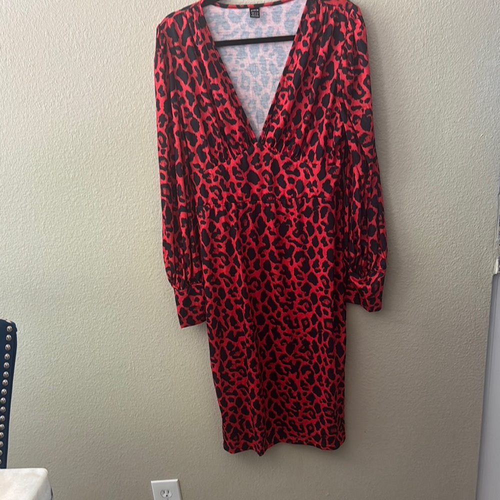 SHEIN Red and Black Wrap Tie Front Bodycon Dress